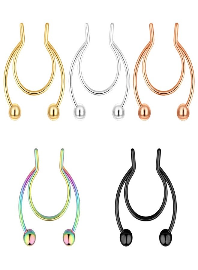 Fzroezz 20G Fake Nose Rings Hoop Clip-on Stainless Steel Septum Jewelry Non Piercing Fake Cartilage Earring Lip Rings Faux Nose Ring Piercing Jewelry for Women Men (Set F) - Image 1